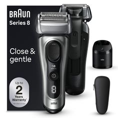 Level up your beard care routine and shave experience with Braun's upgraded Series 8 Electric Shaver for men. This Braun wet and dry shaver delivers a close and gentle shave even under the chin and nose. Featuring a 40-degree swiveling head and floating blades, this foil shaver gently adapts to facial contours, ensuring closeness and skin comfort. Braun's unique Sonic Technology uses 10,000 micro-vibrations to help capture more hair while gently gliding over the skin. In addition, AutoSense tech Braun Shaver, Shaver For Men, Holiday Gifts For Men, Shaving Kit, Electric Shaver Men, Nose Hair Trimmer, Excess Hair, Electric Razor, Close Shave