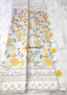 Exclusive Boutique Designer Muslin Saree - db20735 Boutique Saree, Muslin Saree, Multicolored Flowers, Readymade Saree, Flowers Embroidery, Clothing Websites, Boutique Design, Dry Clean Only, Beautiful Saree