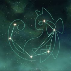 a drawing of a cat with stars in the sky