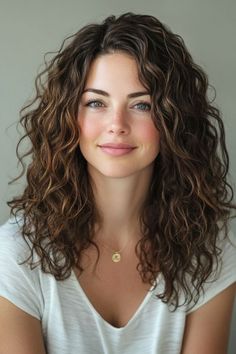 Celebrate your curls with these stunning layered hairstyles that enhance your natural beauty. Find inspiration and tips for styling curly hair. #LayeredHairstylesForCurlyHair #CurlyHairTips #CurlyHairStyles #HairProducts #NaturalBeauty Medium Length Haircut Layers Wavy, Mid Length Hair With Layers Curly Waves, Curly One Length Haircut, Long Thick Hair Cuts With Layers, Medium Length Brown Curly Hair, Medium Natural Wavy Hair, Wavy Hair Medium Length Haircuts, V Shape Haircut With Layers, Layer Long Haircut