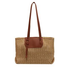 Color: Brown Casual Brown Canvas Shopping Bag, Chic Large Capacity Box Bag For Vacation, Chic Spacious Box Bag For Vacation, Casual Beige Satchel For Shopping, Modern Shoulder Bag With Removable Pouch For Vacation, Casual Shoulder Bag With Braided Handles For Shopping, Casual Bags With Braided Handles For Shopping, Modern Tote Shoulder Bag For Vacation, Casual Shopping Bag With Braided Handles