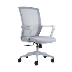 a white office chair with wheels on it