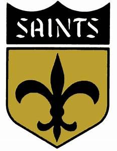 the saint's crest is shown in black and gold with white lettering on it