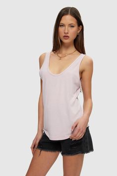 The Kuwalla Tee Scoop Tank features a double scoop neckline and hem. The simple cut and relaxed fit makes this tank an essential basic that goes with anything! Light Lilac purple. Model 1 is 5'10", 125lbs and wearing size Small. Model 2 is 5'9'', 115lbs and wearing a size Small. Meghan wears a size Medium in this style. Material: 60% Polyester, 35% Rayon, 5% Spandex SIZE S M L XL XXL LENGTH 25 26 27 28 28.9 CHEST 16.7 17.7 18.7 19.7 20.7 WAIST 17.1 18.1 19.1 20.1 21.1 Measurements in inches. Dou Sky Purple, Light Lilac, Grace And Lace, Summer Basics, Sport Bra Top, Denim Joggers, Lilac Purple, Romper Dress, Shop Mens Clothing