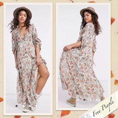 Free People Earthfolk Maxi Dress In Tea Combo ~ Romantic Folklore Styling ~ Elegant Floral Print In Neutral Shades Of Ivory, Orange & Light Blue ~ Soft, Feminine Boho Vibe ~ Deep V-Neckline ~ Empire Waist Bodice ~ Front Loop Button Closure ~ Long Blouson, Raglan Sleeves W/ Ruched Drawstring Cuffs ~ Interior Slip Lining W/ Adjustable Shoulder Straps ~ Flowy A-Line Skirt ~ Breezy, Relaxed Fit ~ Graceful Ankle-Length Or Longer ~ Flared Hem ~ Maxi Length Shell: 100% Polyester Lining: 100% Viscose Summer Folk Style Maxi Dress With Floral Print, Folk Style Floral Print Maxi Dress For Beach, Folk Style Floral Print Maxi Dress For Spring, Spring Folk Style Floral Print Maxi Dress, Free-spirited Floral Boho Dress For Festival, Festival Floral Print Boho Dress, Spring Boho Print Peasant Maxi Dress, Spring Peasant Maxi Dress With Boho Print, Spring Orange Boho Print Maxi Dress