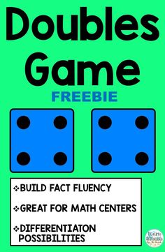 two blue dices sitting on top of each other with the words doubles game freebie