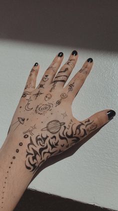 a person's hand with tattoos on it