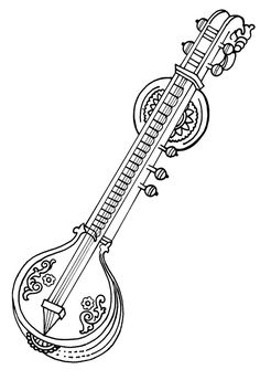 a drawing of an instrument that is in the shape of a guitar, with flowers on it