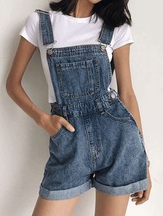 ⚡️Buy Cuffed High Waist Denim Overall Shorts Blue L under $48.00 in Shorts Online. Style: Casual, Street. Color: Black/Navy Blue/Blue. Main Material: Cotton Blend. Fit Type: Regular. Design: Functional Pockets, High Rise Waistline, Adjustable Shoulder Straps. ✓Free Shipping on all orders over US$69. Denim Overall Shorts, Denim Overalls Shorts, Black Playsuit, Suspender Pants, High Waist Denim, Cooler Look, Denim Jumpsuit, Colored Denim, High Waisted Denim