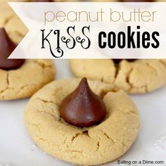 peanut butter kiss cookies on a white plate