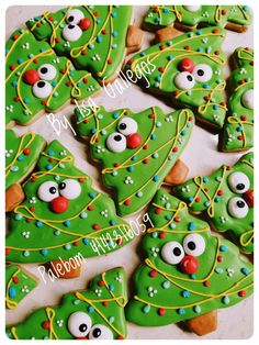 decorated christmas tree cookies with googly eyes