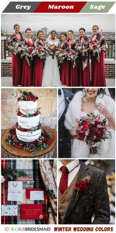 the wedding party is dressed in red and white