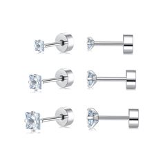 PRICES MAY VARY. Hypoallergenic Flat Back Stud Earrings: This small Flat Back Stud earring is made of 316L durable stainless steel. High Polished,White Gold Plated. Nickel-free, Hypoallergenic. Perfect to keep as a Daily Jewelry. Suitable for almost all Of Sensitive Ears. Earrings Sets for Multiple Piercing: Mini studs is 3mm(0.12 in), tiny studs is 4mm(0.16 in), small studs is 5mm(0.19 in). Gague is 0.8mm(0.03 in). Lightweight and Comfortable to Wear. Suitable for Multi-Purpose Use in daily lif Elegant Silver Screw Back Earrings, Nickel-free Surgical Steel Earrings For Everyday, Flat Back Earrings Silver, Flat Back Earrings Studs Silver, Silver Sterling Silver Earrings With Screw Back, Silver Screw Back Earrings, Small Silver Earrings, Conch Piercing Jewelry, Cartilage Earrings Stud