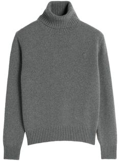 grey cashmere-wool blend knitted construction signature Ami de Coeur monogram motif ribbed cuffs and hem roll neck Ami Paris, Knitwear Men, Cashmere Wool, Sweaters Knitwear, Roll Neck, Grey Sweater, Sweater Outfits, Wool Blend, Knitted Sweaters