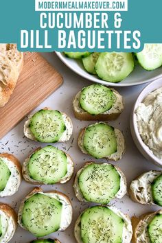 cucumber and dill baguettes on a cutting board next to bread