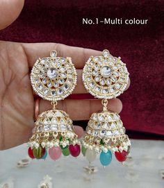 *Light Weighted Gold earrings set. *Earrings length: 3.2  inches  (with drops)  *Earrings stud size- 1.4 inches *Earrings dome size: 1.1 inches Fusion Style White Bridal Earrings With Latkans, White Fusion Danglers With Latkans, White Meenakari Fusion Jhumkas, Heavy White Fusion Style Jhumkas, Festive Fusion Style White Danglers, Festive White Fusion Danglers, Festive Fusion White Danglers, White Round Jhumkas For Diwali, White Jhumkas For Diwali