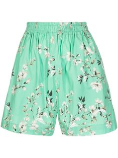 Floral Shorts Outfits, Floral Shorts, Bright Green, Shades Of Green, Stretch Cotton, Short Outfits, Womens Bottoms, Bath And Body, High Waist