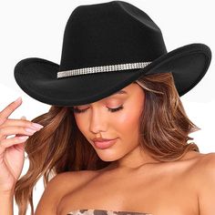 PRICES MAY VARY. Modern and Classic Cowboy Hat : This hat is lightweight, Features a moisture wicking sweatband inside the hat, Roll-up-brim and Gus Crown with Fashion Bling Rhinestone and buckle belt Decor for a modern look on a classic style Black Cowboy Hat: Our western hat will dress up any cowboy or cowgirl! Costume party, Bridal shower, cowboy themed birthday party, cowboy baby shower, themes party hat for adult & teens boys and girls Rodeo Cowgirl Hat : Solid Black Felt Hat with a rivets bling rhinestones throughout the band, great accessory for unisex. 58cm Head circumference fit for most WOMEN Medium and Large and Most MEN Medium Western Cowboy Hat Material : 65% Cotton 35% Polyester Felt Material . Soft Comfortable and Breathable Suitable for All Seasons Perfect Accessory: This C Cowboy Themed Birthday Party, Black Felt Hat, Themes Party, Black Cowboy Hat, Cowboy Baby Shower, Bling Rhinestones, Cowboy Baby, Classic Cowboy, Rodeo Cowgirl