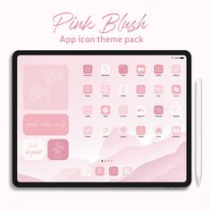 the pink brush app icon theme pack is displayed on an ipad with its screen open