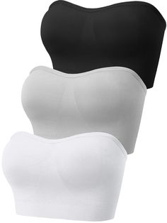 PRICES MAY VARY. Sufficient Quantity: you will receive 3 pieces padded bandeau bras in different colors, classic and delicate, easy to wear with your daily needs, practical and reliable Comfortable Material: the seamless tube bra is made of quality nylon and spandex, stretchy, comfortable and breathable; The elastic band on the edge and slip silicone ensures that the bra stays in place and prevents it from slipping off Intimate and Comfortable Design: the sports tube top adopts strapless and sim Best Strapless Bra, Tube Top Bra, Tube Bra, Strapless Bras, Cute Bras, Bra Brands, Bandeau Bra, Lounge Lingerie, Seamless Sports Bra