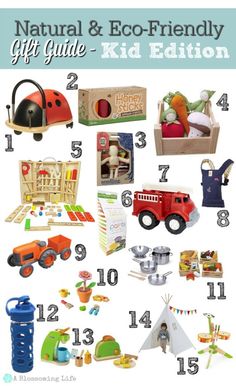 the natural and eco - friendly gift guide for kids includes toys, books, and more