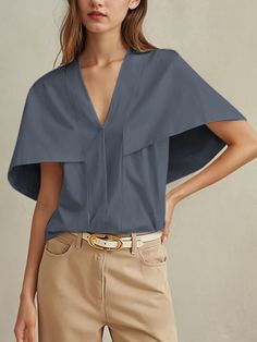 Sku CY-!168405 Material 100%Cotton Style Loose , Capelet Feature Pleated , Split-joint , Solid Color Neckline V-neck Occasion Casual , Leisure Fashion Seasons Spring , Summer Type Blouses&shirts Tops Color GRAY,APRICOT Size S,M,L,XL,2XL Please consult the size chart we provide for this item's measurements to help you decide which size to buy.Please note: There may be 1-3cm differ due to manual measurement. CMINCH Bust Sleeve Top Length Hemline S 96 29 63 104 M 100 30 64 108 L 104 31 65 112 XL 108 32 66 116 2XL 112 33 67 120 V-neck Solid Color Top For Work, Chic Notched Neckline Tops For Office, Chic Office Tops With Notched Neckline, Solid Color Top With Notched Neckline For Summer, Solid Top With Notched Neckline For Summer, Chic Solid Top With Notched Neckline, Versatile Split Neck Tops For Work, Versatile Tops With Split Neck In Solid Color, Versatile Solid Color Tops With Split Neck