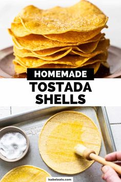 Easy homemade tostada shells ready in 15 minutes! Includes air fryer or baked instructions for perfectly crispy tostada shells! Tostadas Shells, Homemade Tostada Shells, Homemade Tostadas, Refried Beans And Cheese, Mexican Refried Beans, Baked Tostadas, Tostada Shells, Beans And Cheese, Isabel Eats