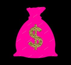 a pink bag with a dollar sign painted on the front in gold flecks