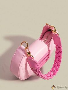 BirdinBag - Compact Hobo Bag with Elegant Metal Accents Handheld Baguette Bag With Adjustable Strap For On-the-go, Pink Handheld Bag For On-the-go, Pink Satchel Baguette Bag With Detachable Strap, Pink Handheld Casual Bag, Pink Handheld Baguette Bag For Travel, Pink Handheld Baguette Bag For Shopping, Tote Baguette Bag With Detachable Handle For Errands, Pink Handheld Shoulder Bag With Detachable Strap, Pink Top Handle Baguette Bag For Shopping