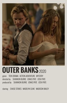 the movie poster for outer banks is shown with two people in white dresses and one man in