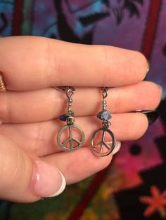 Handmade peace sign earrings with lapis stone Vintage Jewelry With Peace Sign As Gift, Peace Sign Earrings, Silver Peace Sign Jewelry Gift, Adjustable Sterling Silver Peace Sign Jewelry, Peace Sign Jewelry, Lapis Earrings, Peace Sign, Jewelry Earrings Dangle, Etsy Earrings