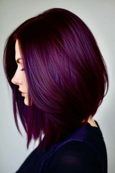 Flattering cut Red Purple Hair Color, Red And Purple Hair, Purple Red Hair Color, Violet Hair Color, Blackberry Hair Colour, Red Violet Hair Color, Pelo Color Borgoña, Red Purple Hair, Hair Dye Shades