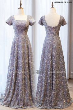 10% off now|Free shipping world-wide. Modest Sequined Grey Long Formal Dress With Square Neckline at GemGrace. Click to learn our pro custom-made service for wedding dress, formal dress. View #EveningDresses for more ideas. Long Aline, Dress With Square Neckline, Gorgeous Prom Dresses, Long Formal Dress, Dress With Short Sleeves, Prom Dress Inspiration, Prom Night, Evening Party Dress, Long Gown