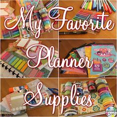 a collage of pictures with the words my favorite planner supplies