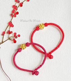 "Red string Bracelet with gold plated peach blossom charm. Lunar new year gift. Peach blossom is a sign and a symbol of love and well-being. It is an indispensable element of the spring season. Peach blossoms represent purity and womanhood. Young women put them in their houses as a sign of good luck and joy when they are engaged.  Material: - 0.8mm waxed string - gold-plated peach blossom charm 10mm ♥ Packaging: All jewelry or accessory comes in a beautiful and careful packaging. ❖ The bracelet is made to order, as the bracelet length must be based on your wrist size. All orders are final sale as they are custom bracelets. Please double check your wrist size before ordering ❖ BRACELET SIZE  We make all our bracelets to actual \"bracelet size\" or \"bracelet length\" (not \"wrist size\") Se Red Bracelet For Protection, Lunar New Year Gift, Red Bracelet, Red String Bracelet, Red String, Peach Blossom, Red Bracelets, Wish Bracelets, New Year Gift