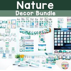 there is a white board with pictures on it and the words, nature decor bundle