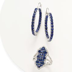 Ross-Simons - 6.00ct t. w. Sapphire Inside-Outside Hoop Earrings. 1 3/8". So many sapphires, such a nice price. The distinctive blue glimmer of sapphires totaling 6.00 carats covers these sterling silver hoop earrings from front to back. Hanging length is 1 3/8". Snap-bar, sapphire hoop earrings. Sapphire birthstones are the perfect gift for September birthdays. Sapphire Round Hoop Earrings Fine Jewelry, Sapphire Hoop Earrings Fine Jewelry, Sapphire Hoop Earrings With Prong Setting, Sapphire Hoop Earrings For Anniversary Fine Jewelry, Sapphire Hoop Jewelry For Anniversary, Sapphire Hoop Earrings For Anniversary, Elegant Sapphire Hoop Jewelry, Fine Jewelry Sapphire With Vs Clarity, Formal Gemstone Hoop Jewelry