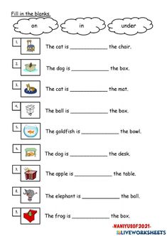 an english worksheet with pictures of animals and clouds