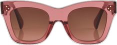 Designer Red Tinted Sunglasses, Red Acetate Sunglasses With Gradient Lenses, Red Acetate Sunglasses With Polarized Lenses, Pink Gradient Sunglasses In Acetate, Elegant Pink Acetate Sunglasses, Pink Rectangular Sunglasses With Gradient Lenses, Chic Pink Square Frame Cat Eye Sunglasses, Pink Rectangular Polarized Sunglasses, Pink Rectangular Sunglasses With Uv Protection