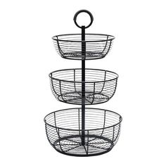 three tiered metal basket holder