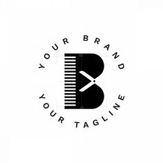 a black and white logo with the letter b in it's center, on top of a comb that says your brand is your tagline