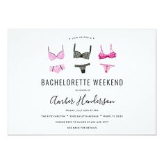 the bachelor weekend bridal party card is shown with bras and panties on it