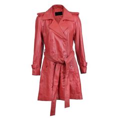 Womens Double Breasted Red Leather Trench Coat With Adjustable Belt Red Leather Trench Coat, Outer Women, Leather Trench, Red Belt, Leather Trench Coat, Red Pattern, Leather Blazer, Adjustable Belt, Nice Leather