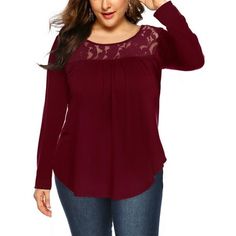 Embrace comfort and style with Fancyglim Long Sleeve T-Shirts. Exceptionally crafted, these tunic tees feature delicate lace detail and unique pleats, exuding elegance. Designed to flatter all figures, they are available in plus sizes. The long sleeves provide versatility across seasons, while the overall design effortlessly enhances both casual and dressy outfits. Experience a chic look with Fancyglim's inclusively sized offerings. Size: 2XL.  Color: Red.  Gender: female.  Age Group: adult. Plus Size Tunic, Tops Long Sleeve, Lace Tunic, Pleated Blouse, Women Tunic Tops, Women Long Sleeve Tops, Work Wear Women, Dressy Outfits, Casual Lace