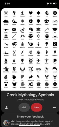 the greek mythology symbols app on an iphone