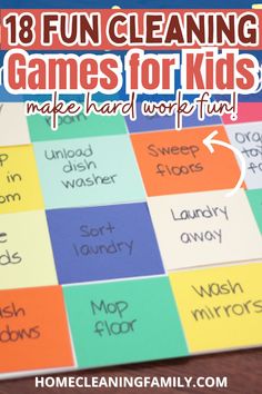 Curious about how to make chores fun? Read on for a list of awesome cleaning games for kids including some unique chores games. Check it out now! How To Make Chores Fun, Cleaning Games For Kids, Chore Cards, Chore Board, Cleaning Fun, Chore Charts, Chore Chart Kids