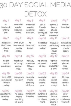 30 Day Challenge List, Detox Day, Detox Challenge, Digital Detox, Budget Planer, Mac Miller