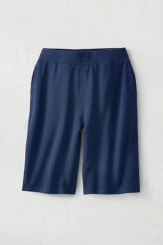 Soft, durable cotton pairs with superior stretch in these easy pull-on knit shorts. | Women's Endless Comfort Shorts - Midnight Navy - Small Bermuda Pajama Shorts For Loungewear, Comfortable Bermuda Shorts For Loungewear, Stretch Pull-on Style Shorts, Comfortable Pull-on Style Short Bottoms, Pull-on Stretch Shorts, Casual Activewear With Elastic Waistband, Mid-thigh Length, Solid Cotton Biker Shorts With Elastic Waistband, Comfortable Pull-on Short Bottoms, Comfortable Pull-on Style Bottoms