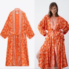 Brand New With Tags. Zara Long-sleeve Kimono For Vacation, Zara Long Sleeve Kimono For Vacation, Zara Long Sleeve Kimono For Spring, Long Sleeve Orange Kimono For Spring, Kimono With Belt, Printed Kimono, Duster Jacket, Jacket With Pockets, Print Kimonos