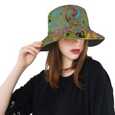 This Great Summer Bucket Hat features a Groovy Abstract Retro Lime Green and Blue Swirl Original Design and will keep the Sun off your face on your trips to the Beach! The Unisex construction make it perfect for Women, Men, Teens and Tweens. Made from Chino Cotton Twill – these bucket hats are soft, comfortable, and fun! This Original Digital Oil Painting by My Rubio Garden features a Groovy Abstract Retro Lime Green and Aqua Blue Swirl Painting. The result is a groovy, abstract design that you Hat Print, Snakeskin Print, Bucket Hats, Buckets, Summer Hats, Cotton Twill Fabric, Pink Flower, All Over Print, Cotton Twill